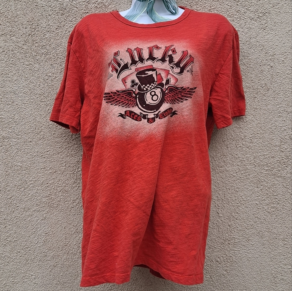 Lucky brand orange aces & eights t-shirt size M